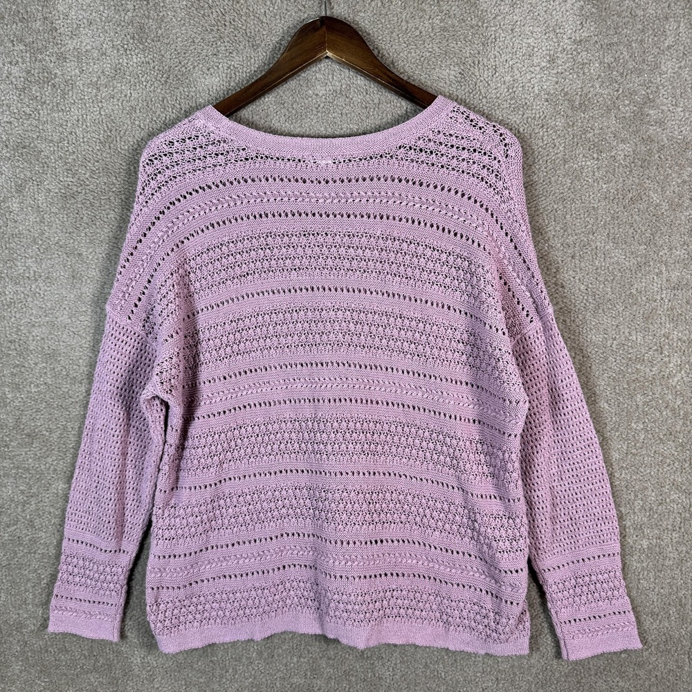 J Jill Sweater Large Petite Purple Open Knit Scoop Neck Pullover Lightweight - Picture 9 of 10